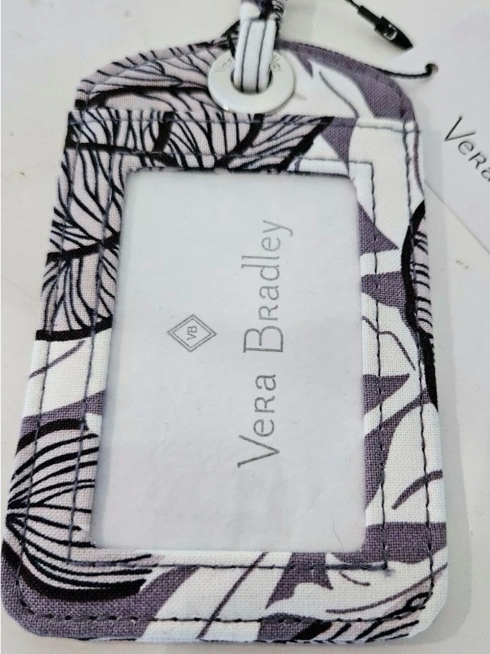 Lands' End White and Purple Floral Fabric ID Badge Holder